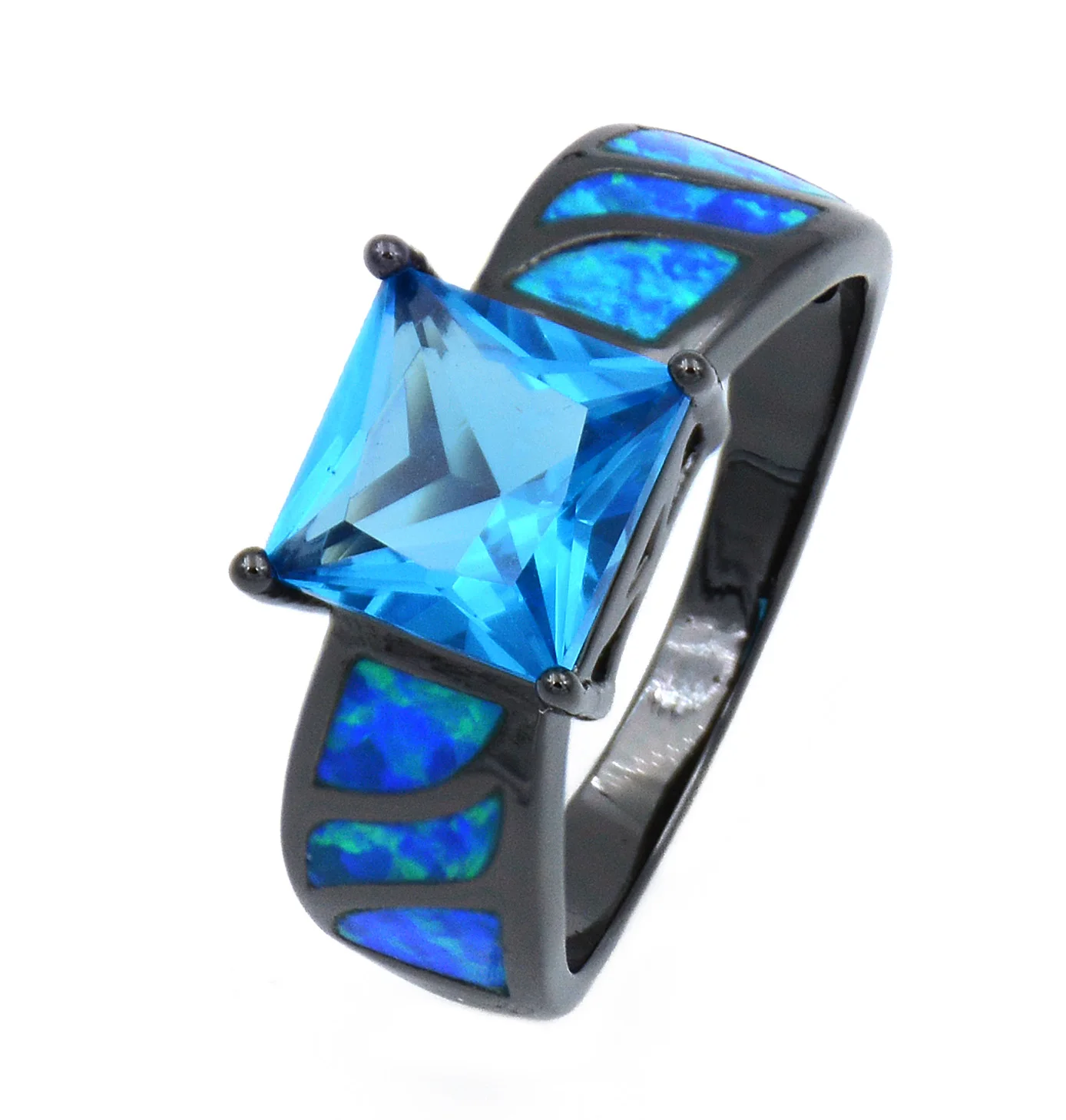 

JLR-727-1 Luxury 10 kt Black Gold Filled AAA Blue Crystal & Opal Rings For Women Wholesale Fashion Cock Rings for Party