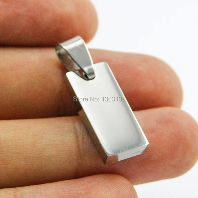 

50pcs Diy burnish polished mini small brick rectangle Pendant stainless steel Metal Necklace for men women wholesale price