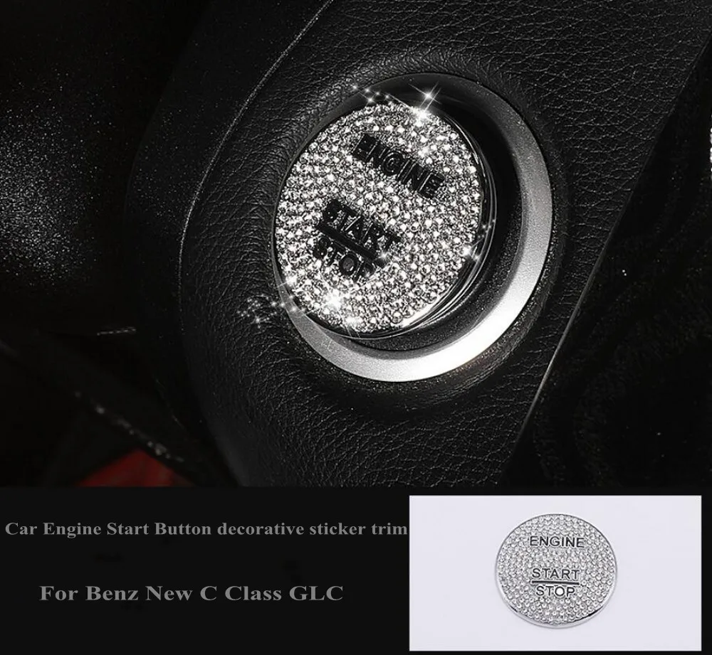 JanDeNing For Car Special Igntion Coil/Engine Start Button decorative Sticker With Diamond  For 2015-2018 Mercedes C Class/GLC