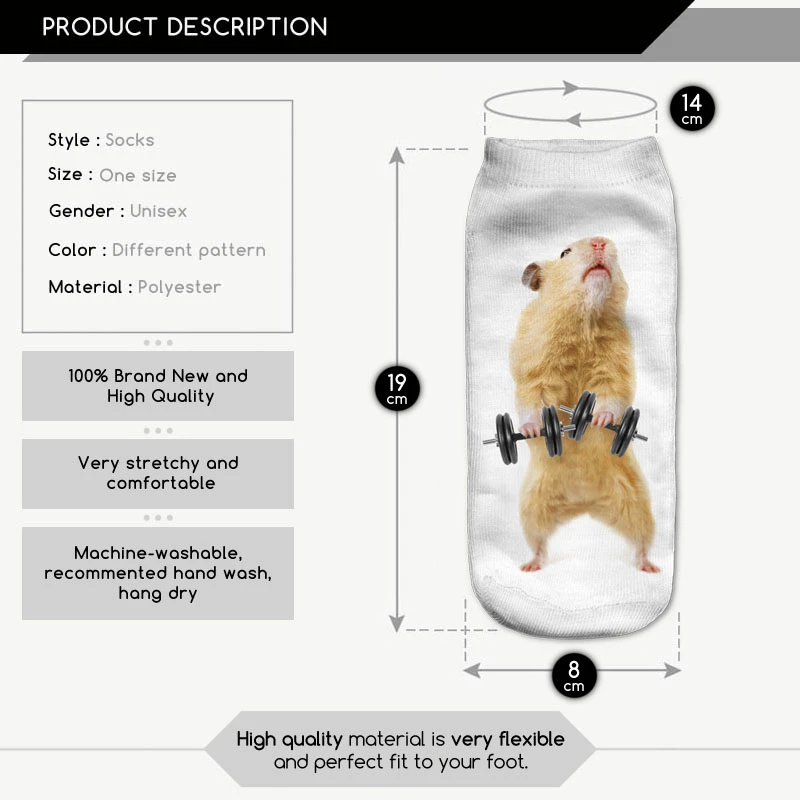 KLV Fashion Animal Socks 3D Printed Funny kawaii Socks Women Cute Animal Fitness Hamster 3d Socks Many Style Summer