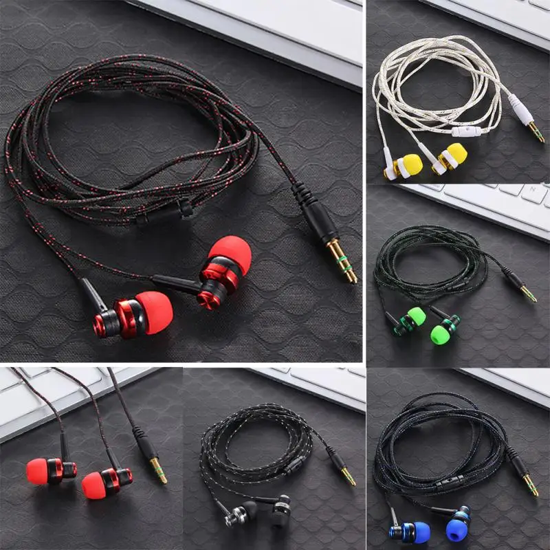 High Quality Wired Earphone Brand New Stereo In-Ear 3.5mm Nylon Weave Cable Earphone Headset With Mic For Laptop Smartphone #20