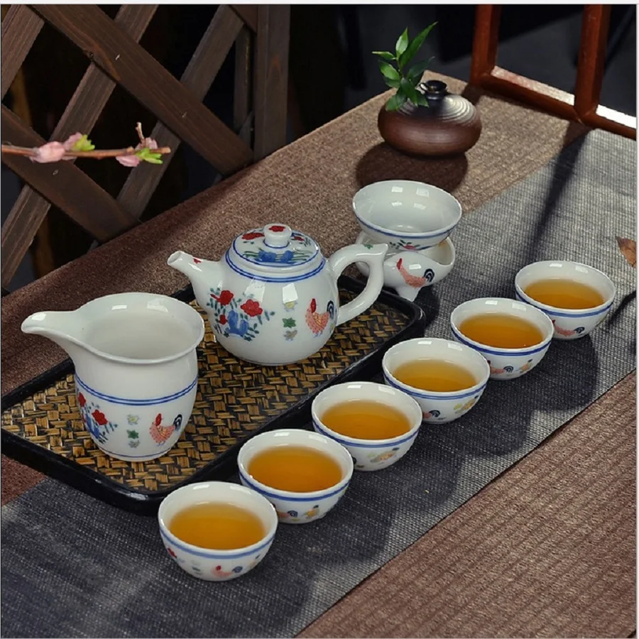 

Jingdezhen Xin Sheng hand-painted antique Ming Cheng hua chicken bucket color cylinder cup tea set Kung Fu ceramic gifts