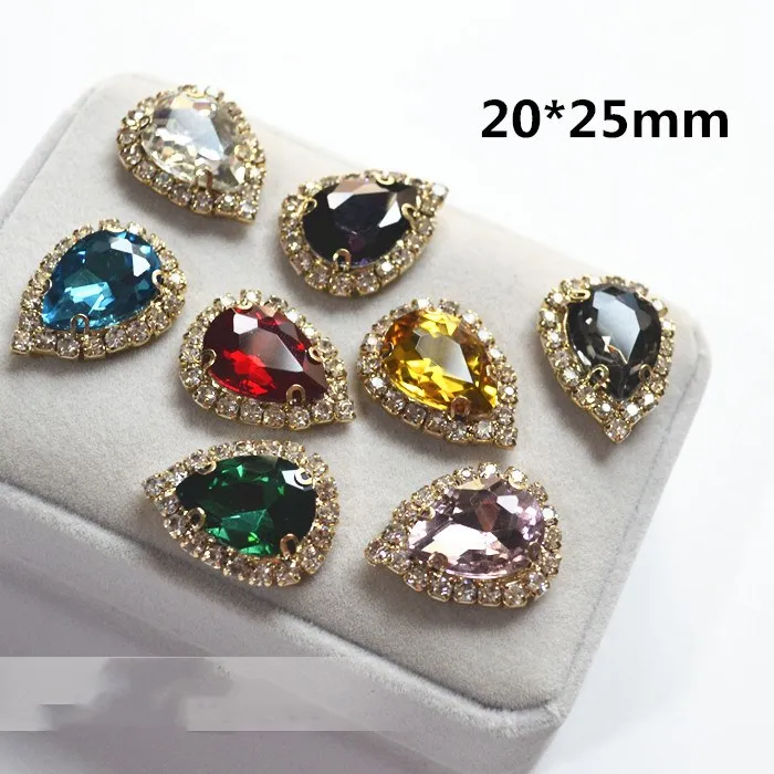 50pieces/lot Multicolor drop shape rhinestone flatback glass buckle loose rhinestone sew on bags/Christmas Garment decoration