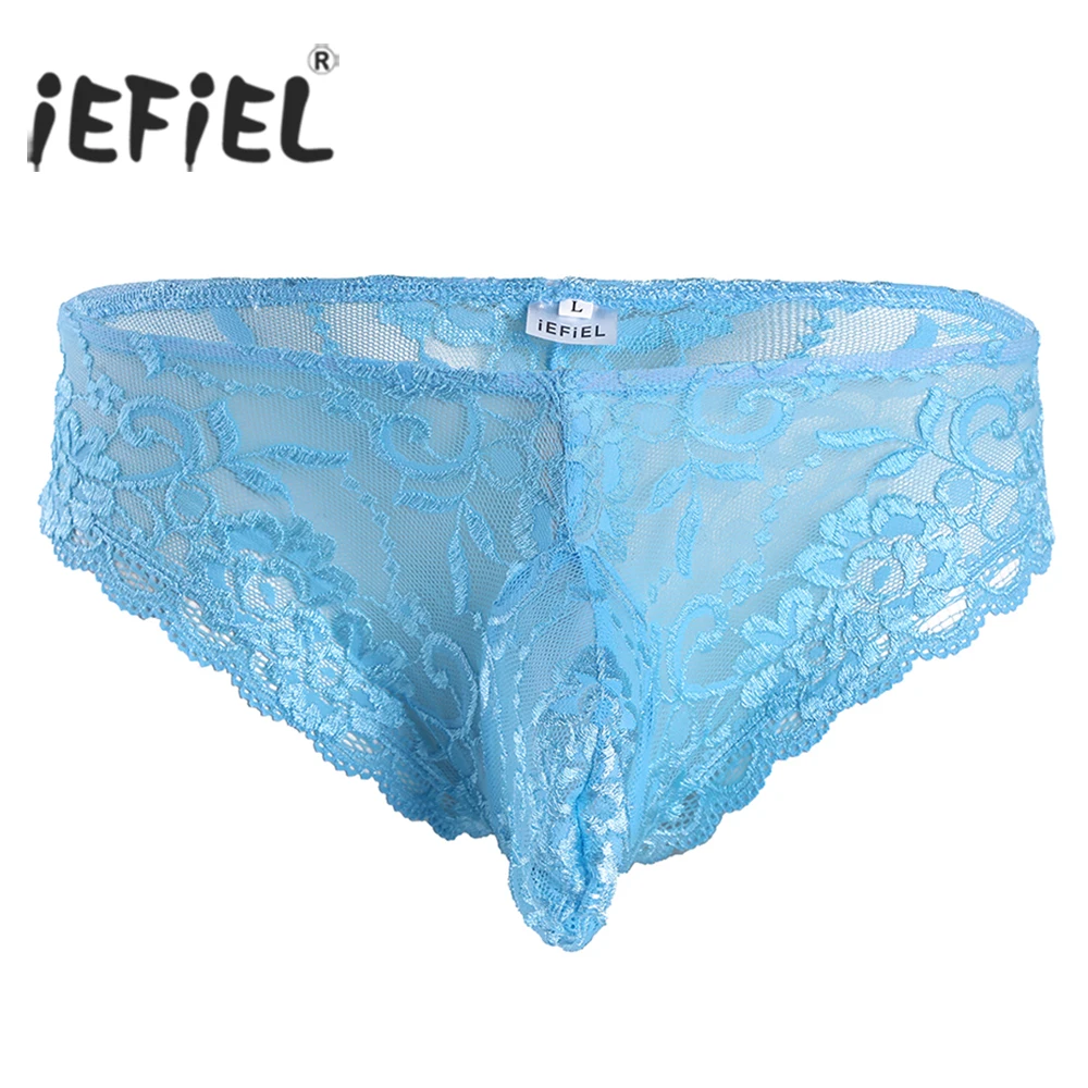 

Mens Sexy Wetlook Sissy Panties Lingerie Lace Floral Bulge Pouch Low Rise Briefs See Through Jockstraps Underwear Underpants