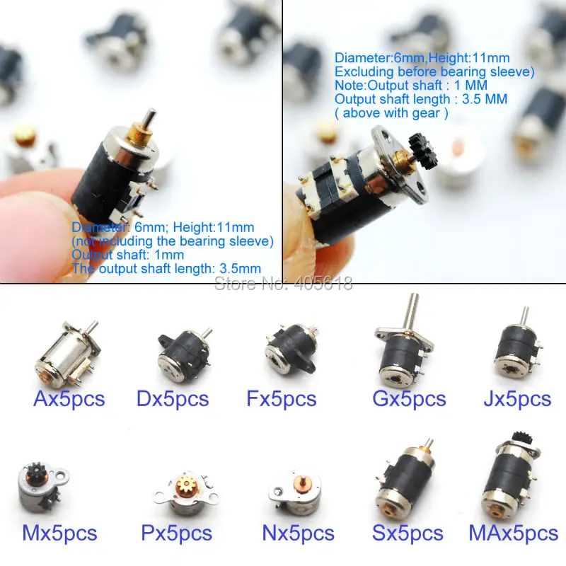 Great quantity 50pcs 4 Wire 2 Phase micro stepper motor Miniature stepper motor 10 Types 5pcs each with Plastic Tool Box