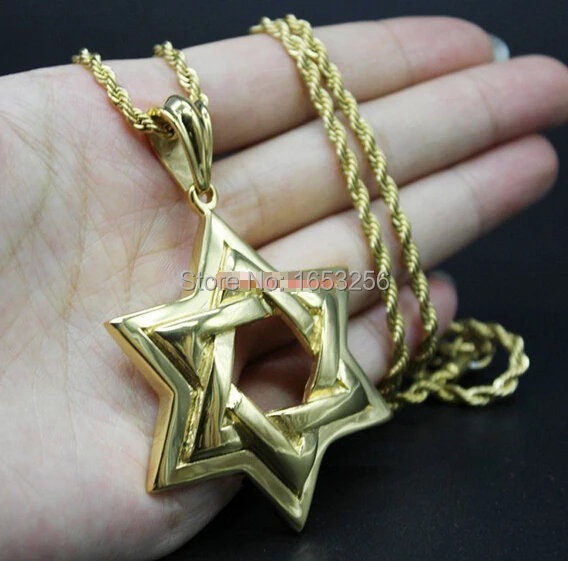 Jewish STAR OF DAVID Pendant Necklace Stainless Steel With 22'' Rope  Chain Cool Large  Jewelry