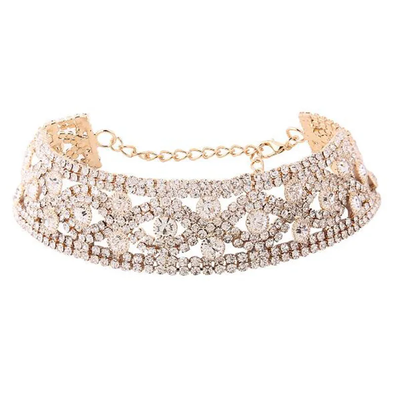 Cute Rhinestone Chain Choker Necklace For Women Luxury Crystal Collar Choker Fashion Bridal Jewelry Colliers Colar Bijous Femme