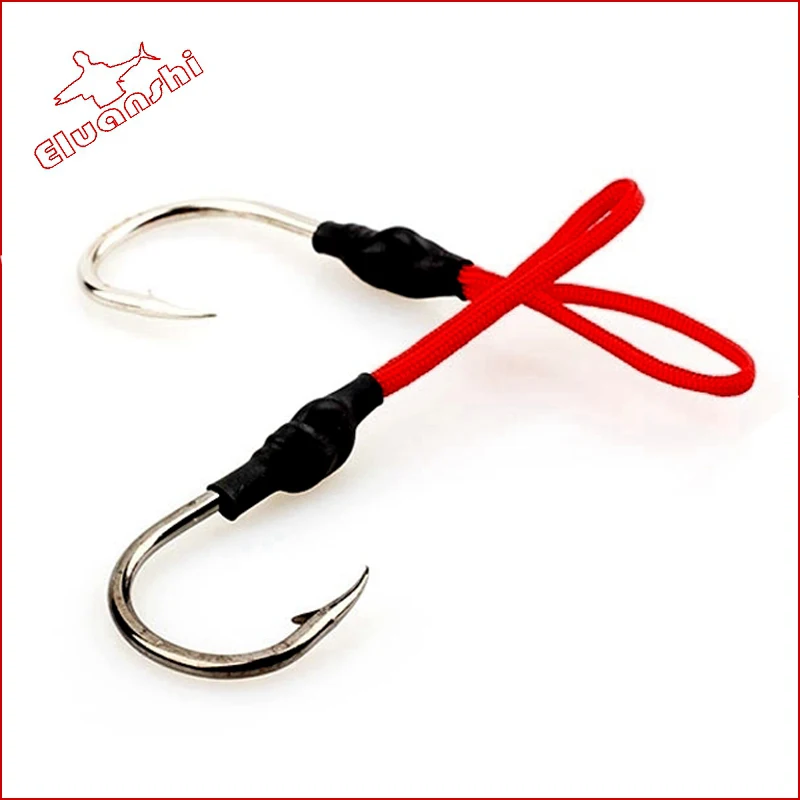 2/5pcs big High Carbon Steel Alloy fishing line tool hook for sea japan jig size 10 to 50 Red rope peche squid