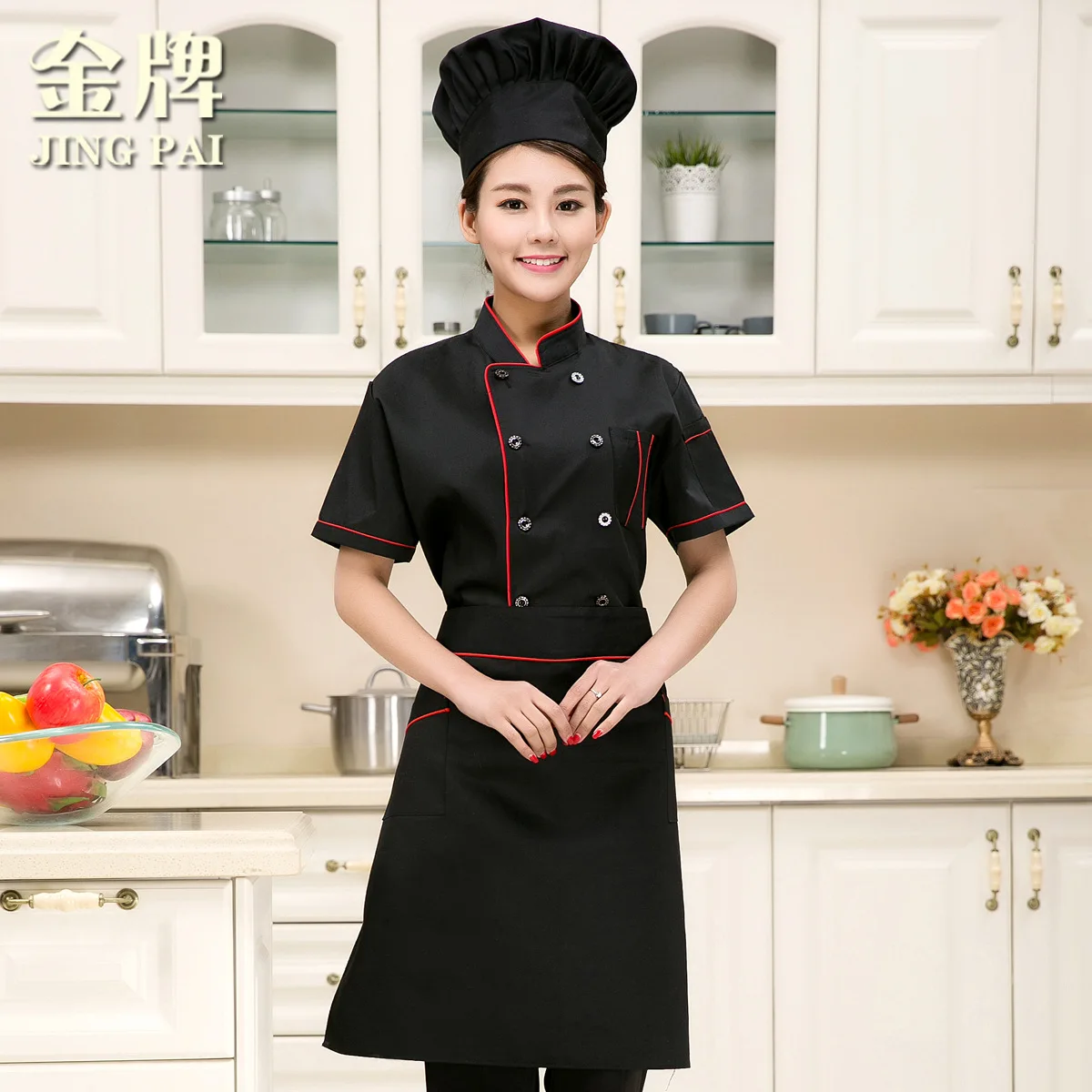 New Arrival Work Tops Chinese Restaurant Chef Uniforms Fashion Chef Jacket Women Cook Uniforms Short Sleeve Plus Size B-6148