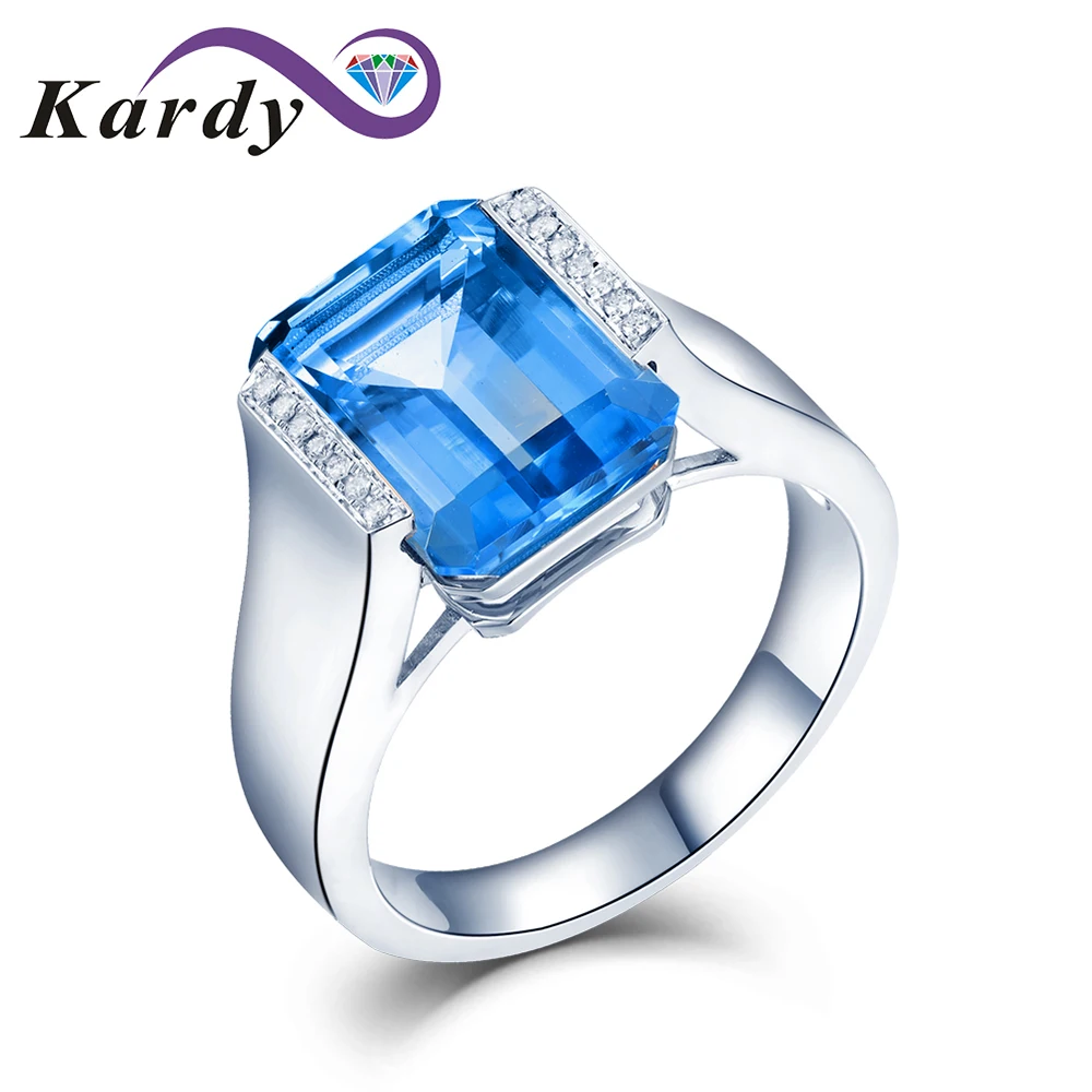 

11.55Ct Rare Natural Topaz Gemstone Sky Blue Solid 14K White Gold Diamond Promise Wedding Engagement Ring Set