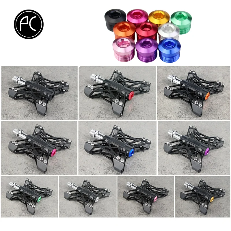 PCycling 2pcs Bicycle Pedal Cover Bike Pedal Repair Parts Colorful Aluminum Alloy Dust-proof Cycling Bearing Pedal Cover Parts