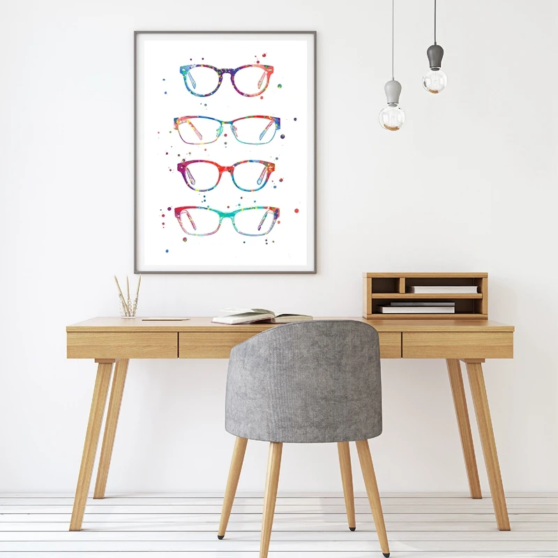 Watercolor Optometry Art Painting Wall Picture , Modern Glasses Canvas Art Prints And Poster Ophthalmology Gift Wall Decor