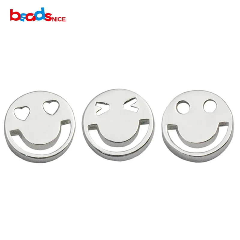 Beadsnice Tiny Smiley  925 Sterling Silver Happy  Charms Bracelet Spacers Round Metal Findings ID 35643