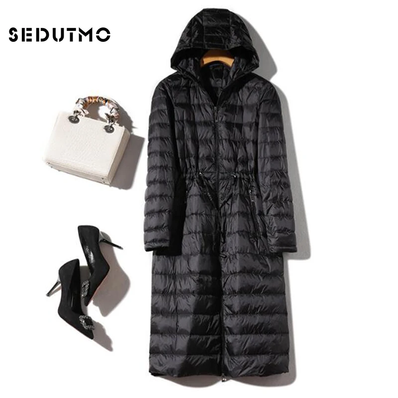 SEDUTMO Winter Long Womens Down Jackets Ultra Light Duck Down Coat Hoodie Warm Slim Autumn Puffer Jacket Outerwear ED499