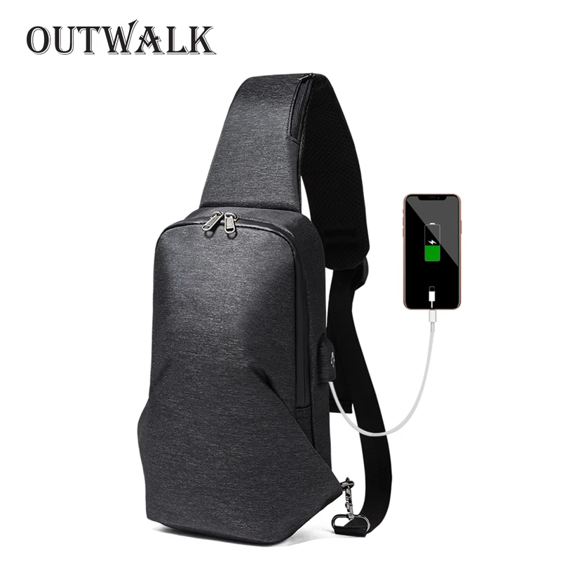 

OUTWALK New Anti-thief Crossbody Bag Water Repellent Men Shoulder Bag 9.7 inch Ipad Fashion Chest Bag USB Charging New Arrival