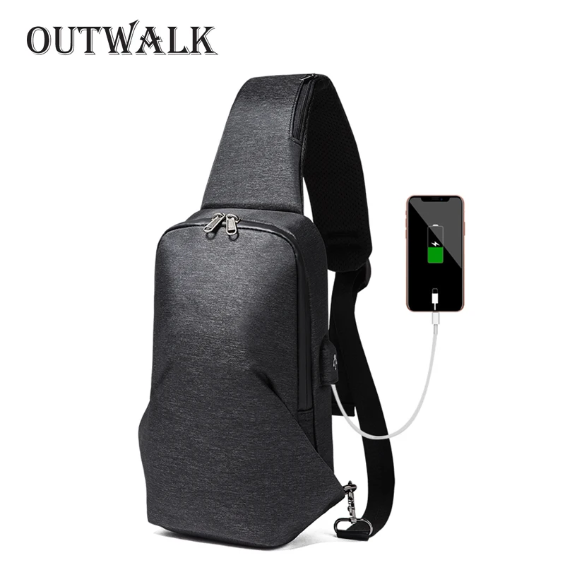 OUTWALK New Anti-thief Crossbody Bag Water Repellent Men Shoulder Bag 9.7 inch Ipad Fashion Chest Bag USB Charging New Arrival