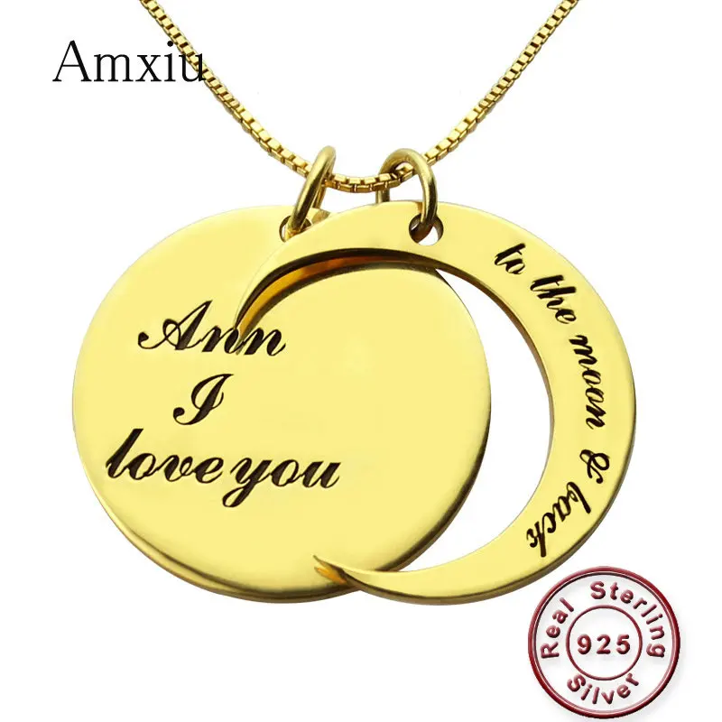 Amxiu Personalized Sun Moon Necklace Engrave Words Custom Name Pendant Necklace 925 Silver Jewelry Necklace for Women Lover Gift