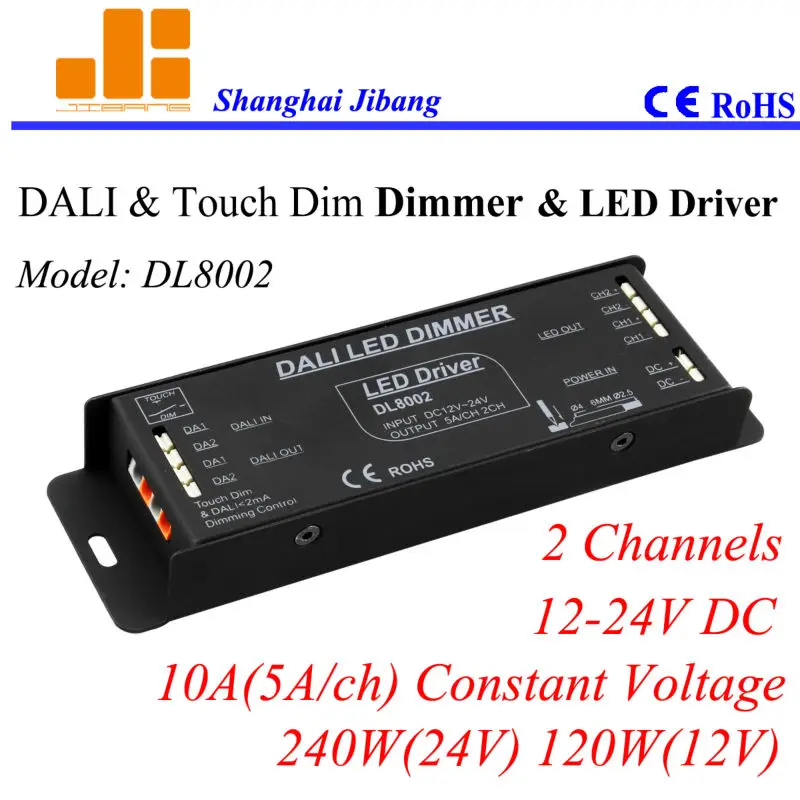 

Free Shipping DALI dimmers,DALI dimming driver, DALI pwm dimmer, Constant Voltage 2Channels/12-24V/10A/240W pn:DL8002