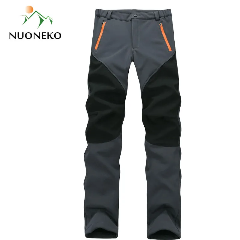 NUONEKO Winter Women Men Fleece Warm Softshell Pants Camping Hiking Pants Outdoor Sport Fishing Skiing Waterproof  Trousers PM25