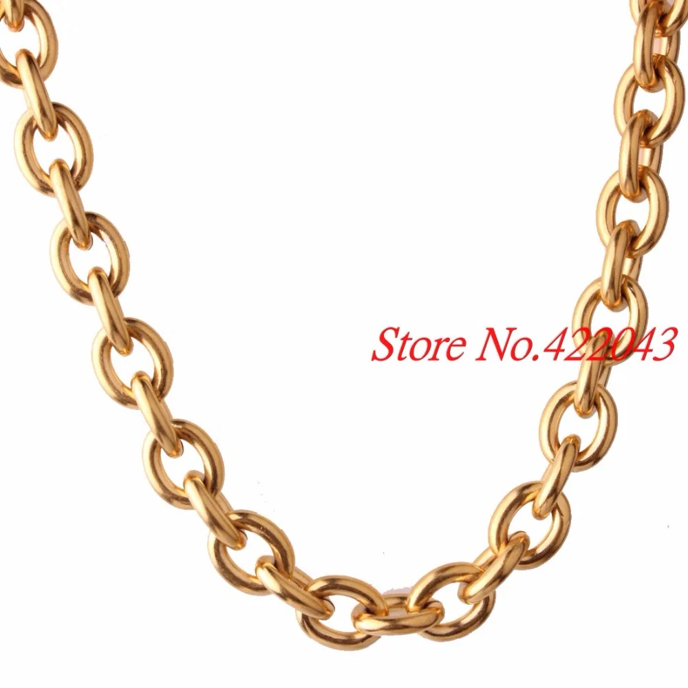 8/11/13/15mm Fashion Mens Gold Tone 316L Stainless Steel Big O Oval Chain Necklace Top quality