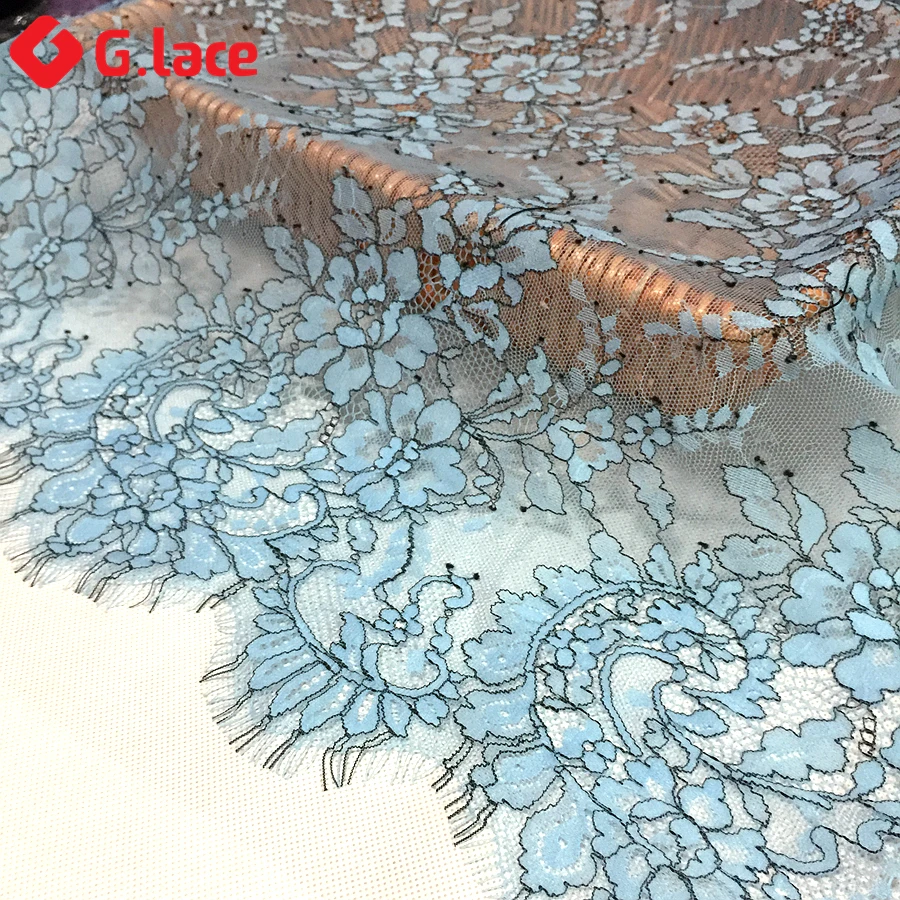 GLace3M/lot Eyelash LACE Blue lace fabric for wedding derss decoarion clothing fabric House accessory GLJ001