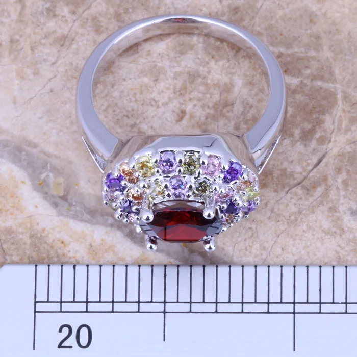 Fantastic Multicolor Red Garnet Silver Plated  Women\'s Ring Size 6 / 7 / 8 / 9 R0899