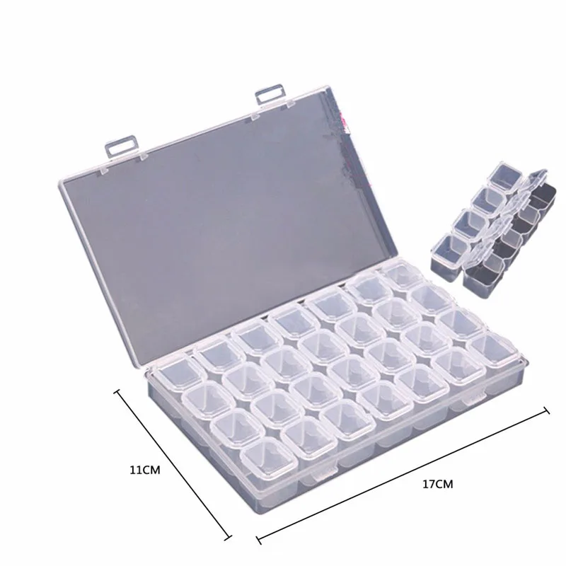 Beautiful 28 Slots Clear Plastic Empty Storage Box Jewelry Nail Art Rhinestone Tool Display Storage Case Travel Organizer Holder