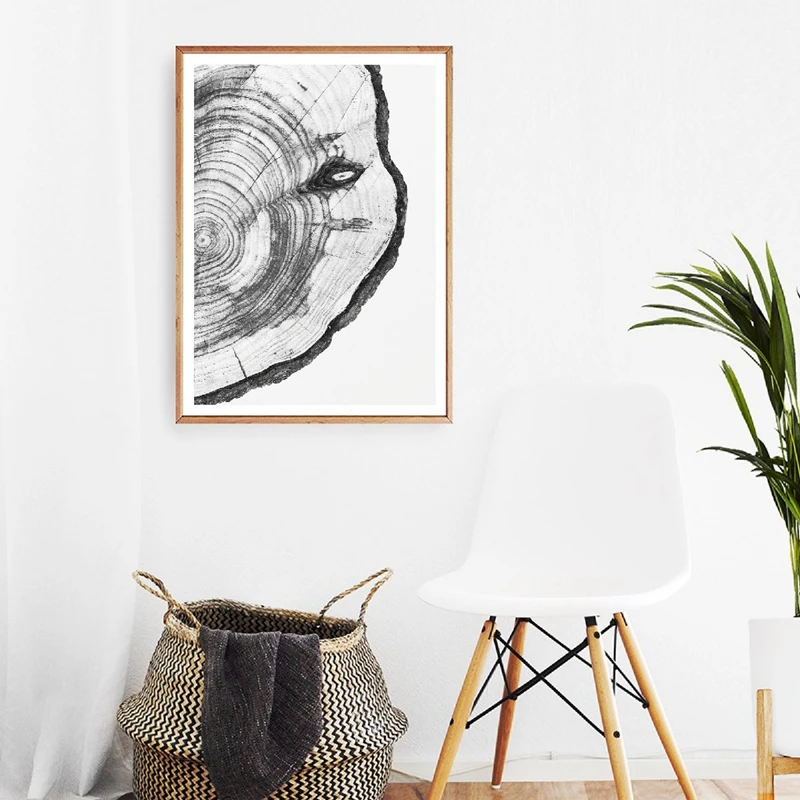 Tree Rings Poster Prints Black and White Tree Wall Art Log Slice Canvas Painting Oak Pine Tree Wood Pictures Home Modern Decor