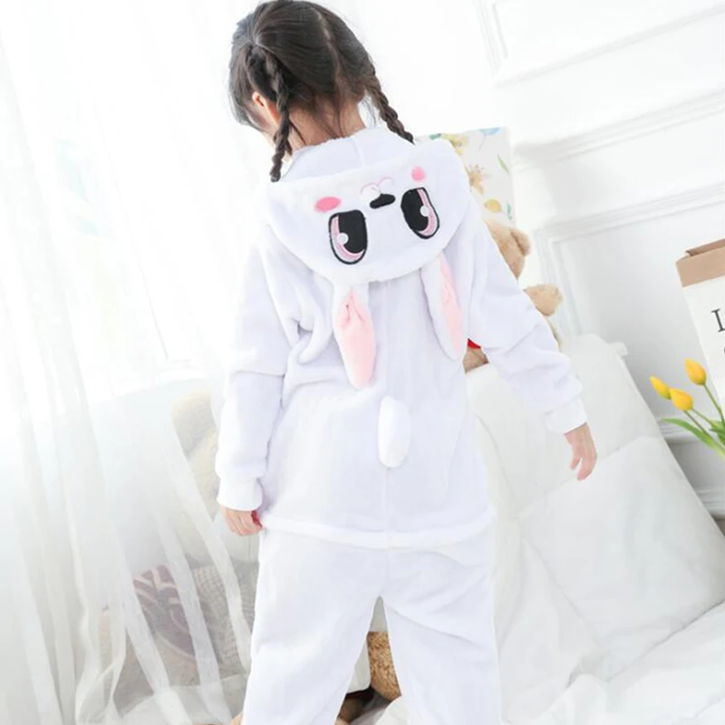 Kigurumi-Mono de dibujos animados para niño y niña, ropa de dormir con conejo rosa, para invierno