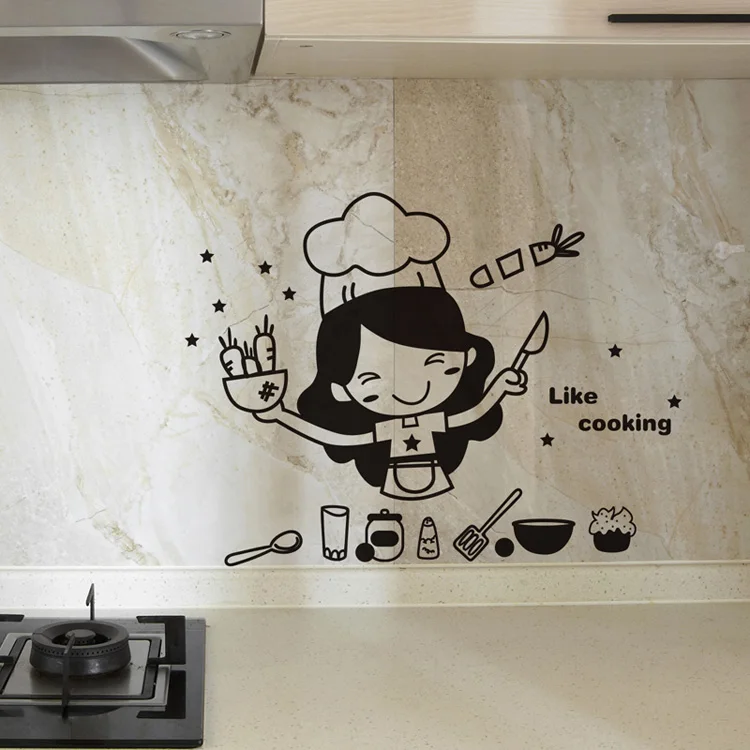 Cartoon-ähnlicher Küchen-Wandaufkleber für Küche, Restaurant, Hintergrunddekoration, Wandbild, Heimdekoration, selbstklebende Tapete – Detail 7