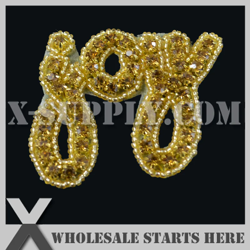 (100pcs/lot) DHL Free Shipping Gold JOY Rhinestone Appliques for Headbands,X1-RAT2519