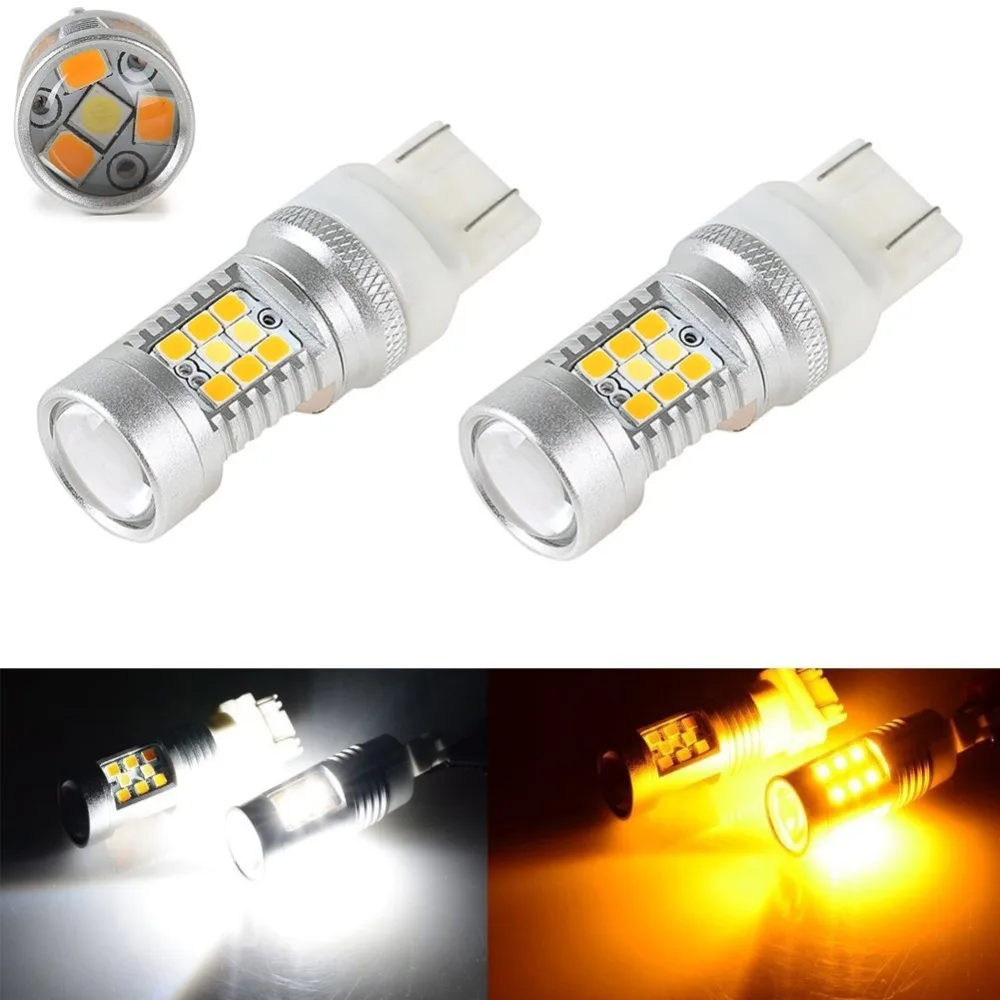 2x Super Bright White/Yellow Dual-Color 7441 7443 7444 T20 28-SMD Switchback LED Bulbs For Turn Signal Lights 2-pack