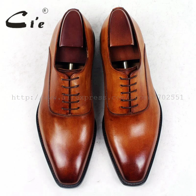 cie Square Plain Toe Custom Bespoke Handmade 100%Pure Genuine Calf Leather Casual Lacing Men\'s Dress Business Leather Shoe OX421