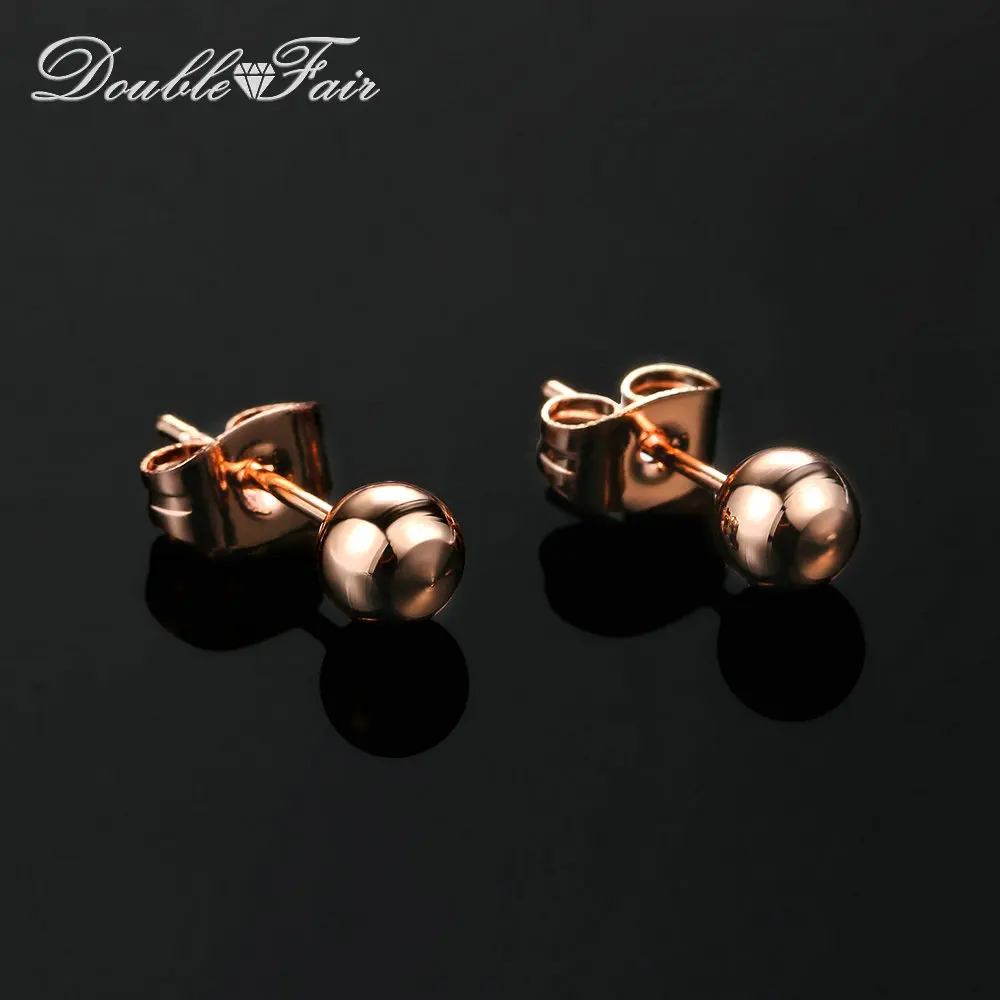 Double Fair Simple Little Metal Ball Stud Earrings For Women Men Daily Classic Rose Gold Color Ear Jewelry Wholesale DFE445M