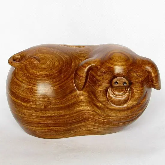 Ya Zhai carved rosewood handicrafts 21cm solid wood pig piggy color