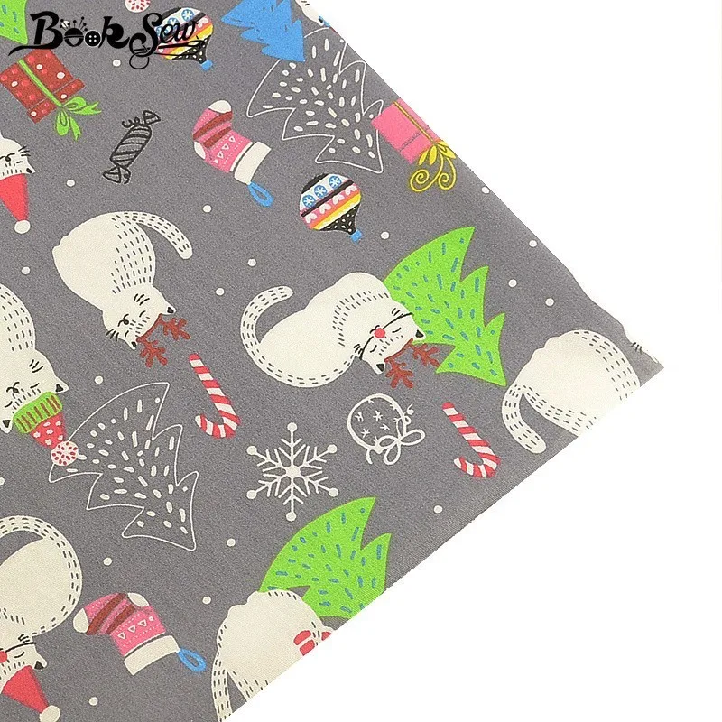 Booksew Christmas Style 100% Cotton Fabric Cat Pattern Cloth Fat Quarters DIY Bed sheet Sewing Patchwork Craft Home Textile image 2
