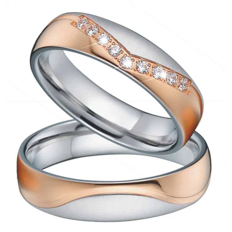 His and Hers Crown Set Alliances Couple Wedding Rings for Men  Women Girls Cz Zirconia Rose Gold Color Jewelry Stainless Steel