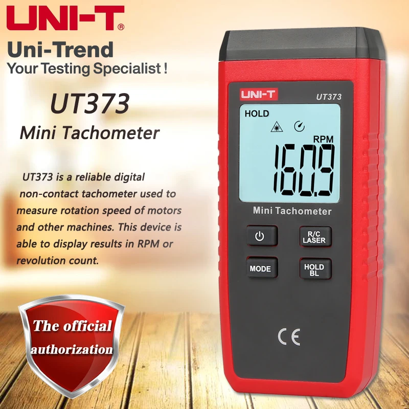 UNI-T UT373 Mini Tachometer, Digital Laser Tachometer Overload Indicator LCD Backlight Auto Power Off