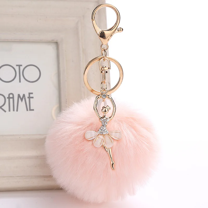 Cute Rhinestone Little Angel Car keychain fake Fur Key Chain Women Trinket Car bag Key Ring Jewelry Gift fluff keychains