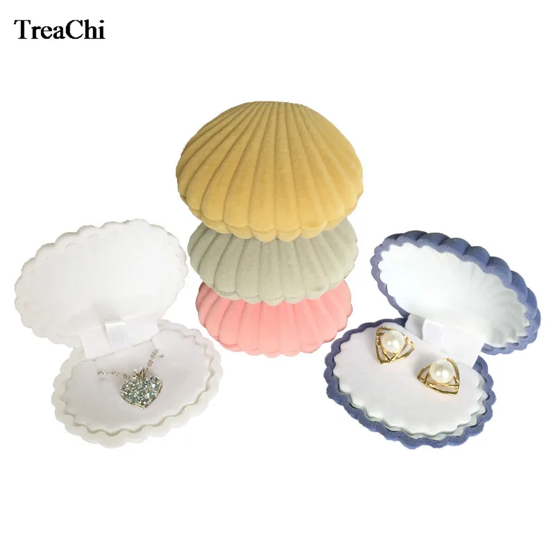 

10Pcs Cute Shell Shape Velvet Engagement Wedding Party Gift Case 5 Colors Earring Necklace Pendant Jewelry Display Storage Box