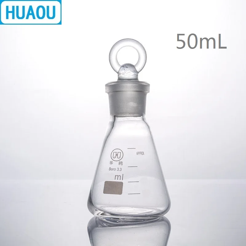 HUAOU 50mL Conical Flask Borosilicate 3.3 Glass with Ground in Glass Stopper Laboratory Chemistry Equipment