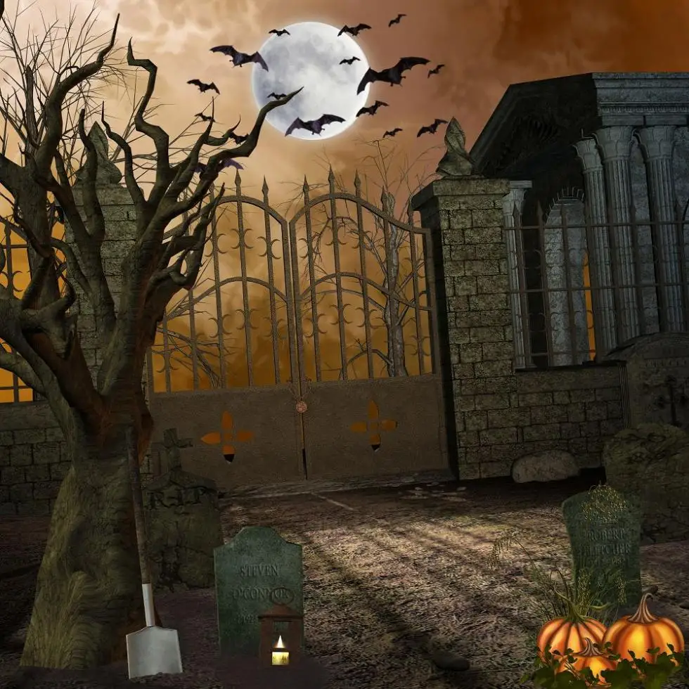 

VinylBDS Hollween Photography Background 5x7ft Full Moon Night Bat Cemetery Halloween Backdrop Backdrop Photography