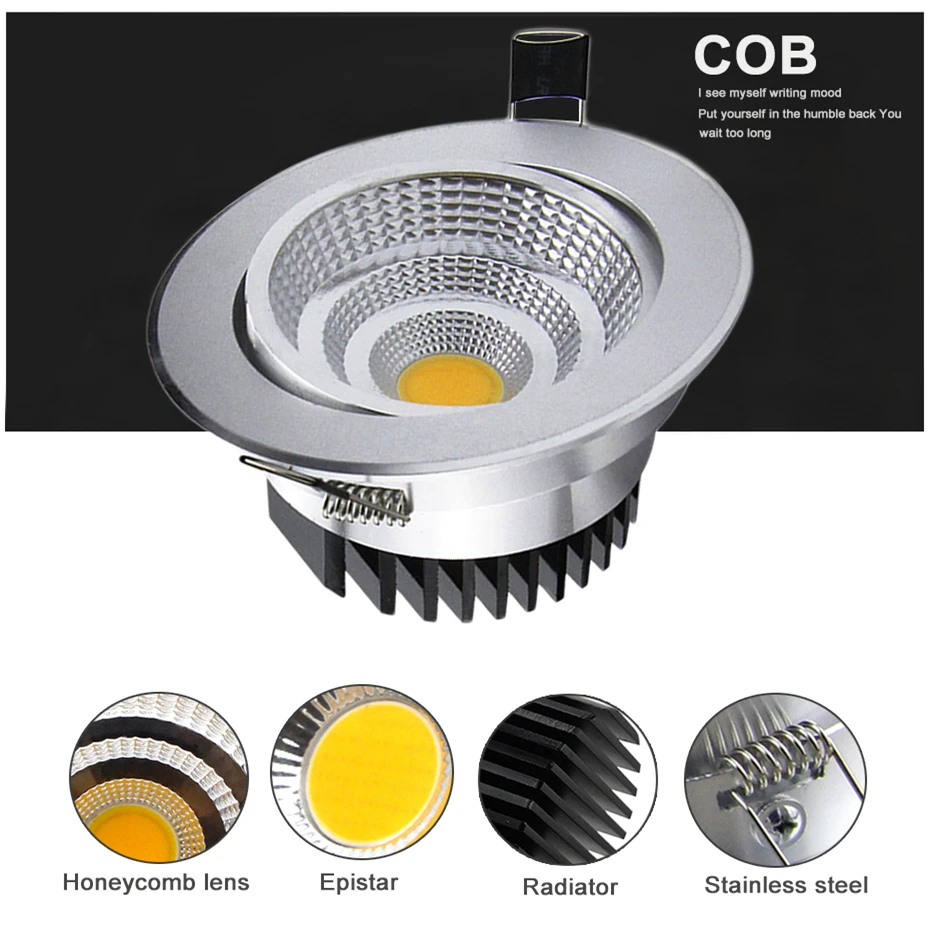 [DBF]Silver Round Dimmable Recessed LED COB Downlight 6W/9W/12W/18W Recessed LED Ceiling Spot Light 3000K 4000K 6000K AC90-265V