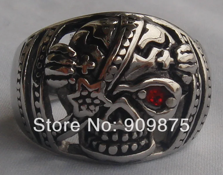 men/boy punk  injured single red eye skull/skeleton 316L stainless steel ring