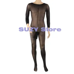 Hot  Unisex Body stockings Sexy Men's Body Pantyhose Opened Sheath Sleeve Tight Stocking Crotch Close Black White Beige