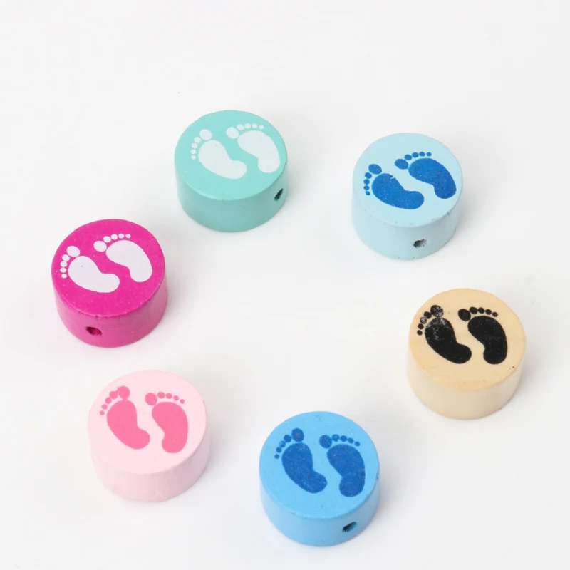 Mixed Foot Painted Round Wooden Spacer Loose Beads For Jewelry making DIY 20x10mm 10pcs