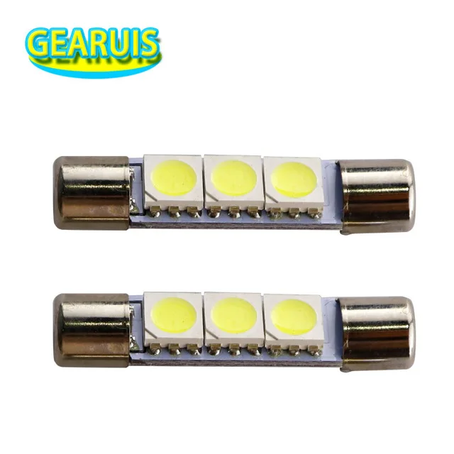 

100pcs Festoon Dome T6.3 28mm 31mm 3 SMD 5050 LED 3smd Light Bulb White Car Vanity Mirror Lights Sun Visor Fuse Light 12V