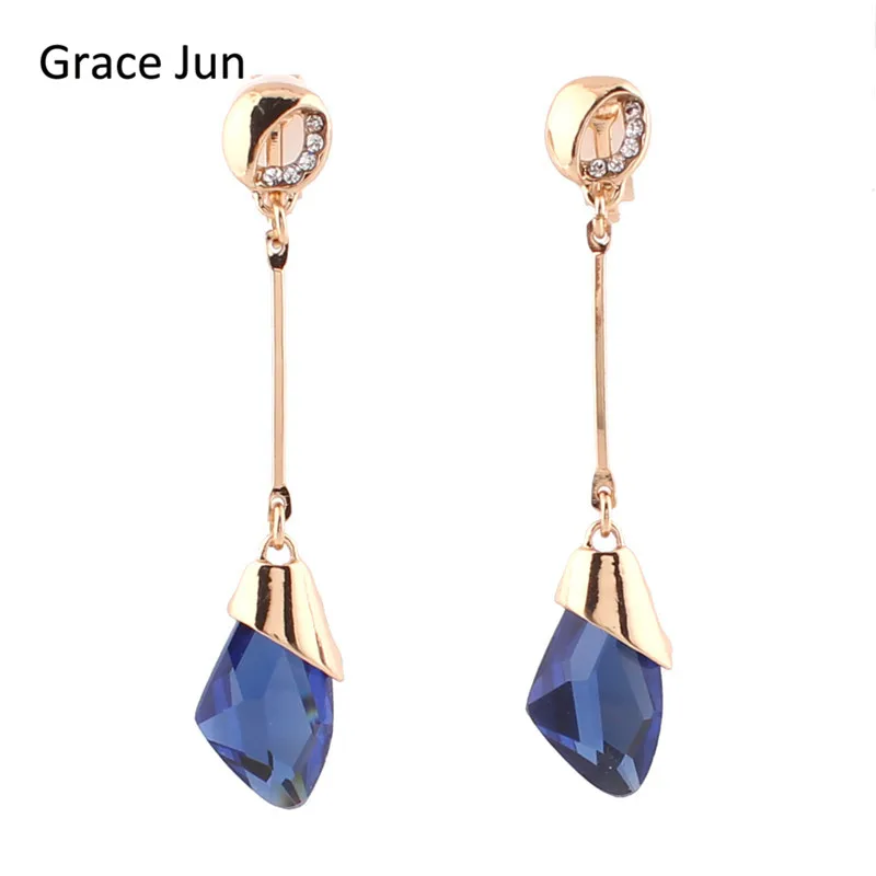 

Grace Jun Top Quality Bridal Rhinestone Crystal Clip on Earrings Without Piercing for Gril Prom Enagament Fine Jewerly Accessory