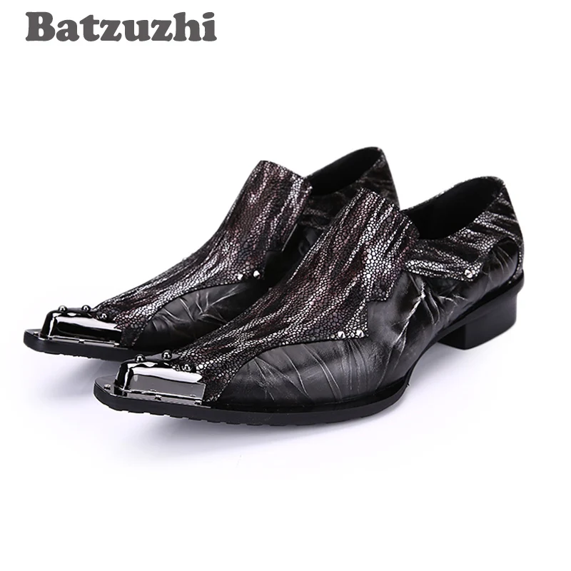 Batzuzhi Japanese Type Fashion Men\'s Leather Shoes Pointed Toe Leather Dress Shoes Men High Inreased Footwear! Big Sizes 38-46