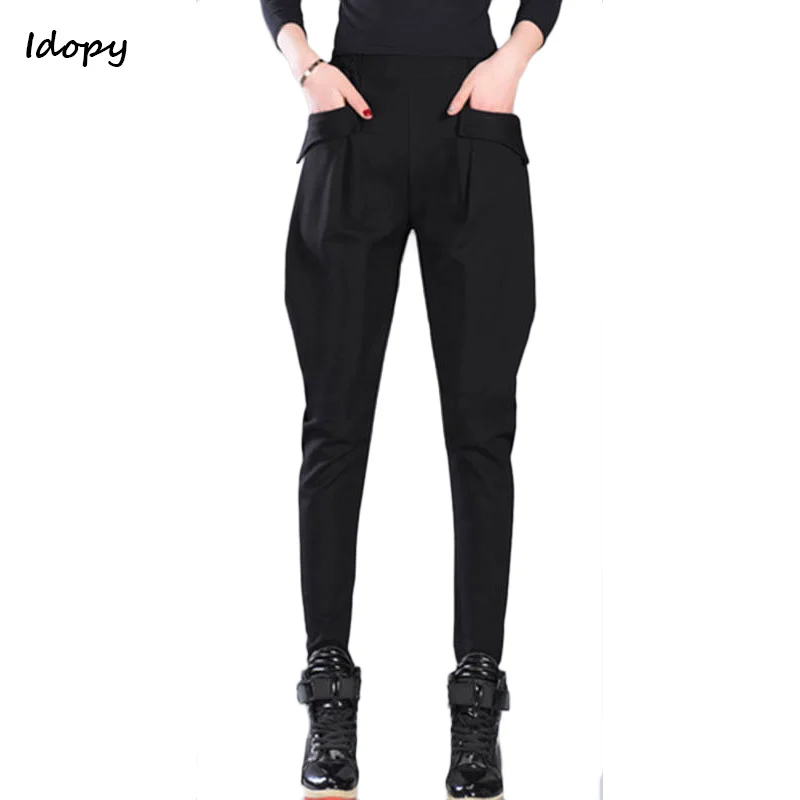 

Idopy Fashion Womens Black Harem Pants Pockets Loose Fit High Waist Basic Cute Trousers For Female Plus Size